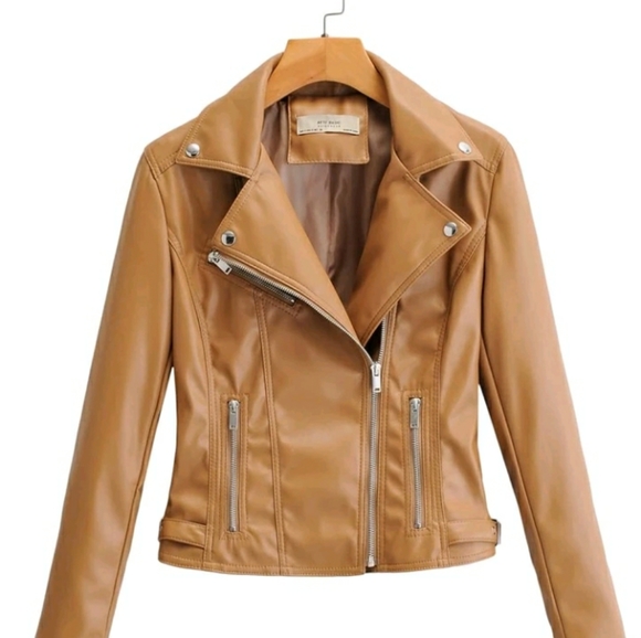 Lapel collar zip up PU jacket - Picture 3 of 4